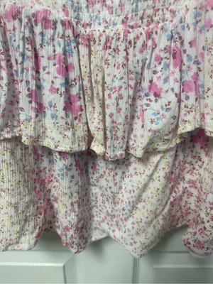Japna White Smocked Top with Pink Floral Accents thumbnail 3