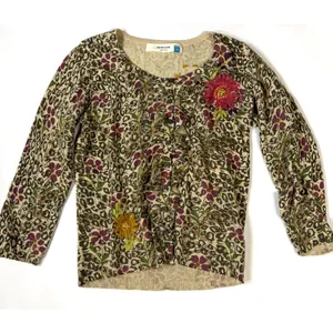 Anthropologie Sparrow Purrfect Posy Cardigan M Leopard Floral Ribbon Wool thumbnail 6