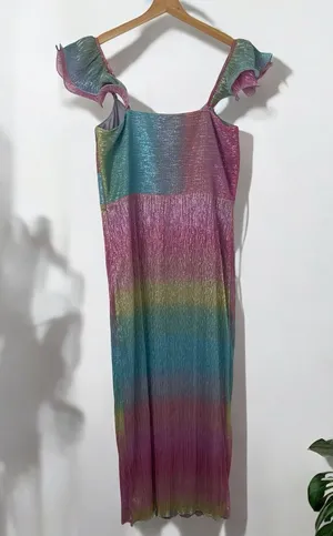 Saylor Myrah Metallic Rainbow Ombré Flutter Sleeve Midi Cocktail Dress thumbnail 7