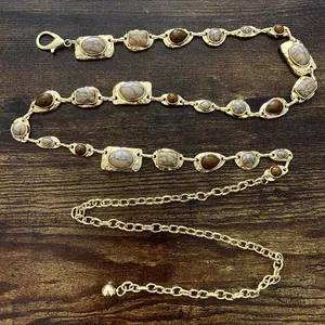 Gold Y2K Earthy Marbled Stone Boho Waist Chain Belt, Fits 29-45 Inches, X7GA1402 thumbnail 6