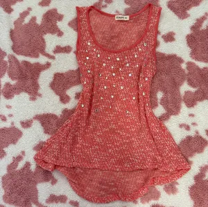 Vintage Y2K Orange Rhinestone Knit Tank Top Coquette Fairycore Babydoll Small thumbnail 4