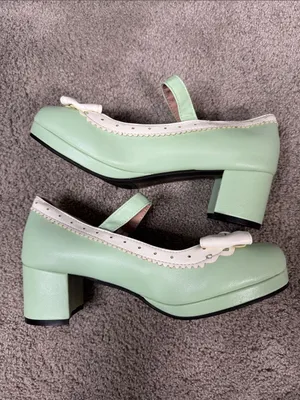 Women’s Green Chunky Heel Mary Jane Pumps Cute Bow & Hearts Round Toe Size 7 NEW thumbnail 13