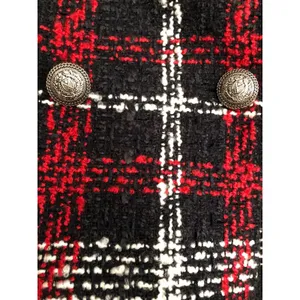 ZARA Overside Plaid Front Double Breasted Tweed Blazer Button Lined M Black Red thumbnail 10