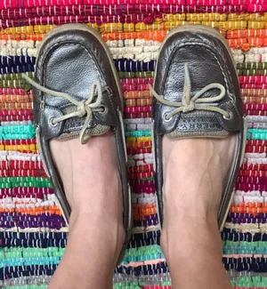Sperry Metallic Pewter Leather Boat Shoes thumbnail 1