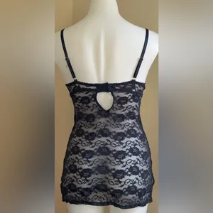 Rampage Naval Blue Lace Chemise Adjustable Straps Key Hole & Hook Closure Sz S thumbnail 6