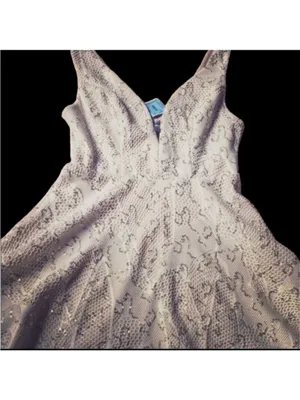 Bailey Blue Ivory Mesh on Champagne Sequin Cocktail Dress, Size L thumbnail 2