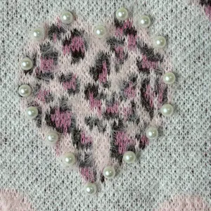 Glitz‎ & Ears Sweater Womens M Pink Cream Fuzzy Leopard Heart Pearl Sweater NEW thumbnail 7
