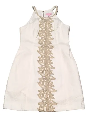 Lilly Pulitzer Jacqueline Resort White metallic Gold Lace Shift Dress $198 Sz. 2 thumbnail 2