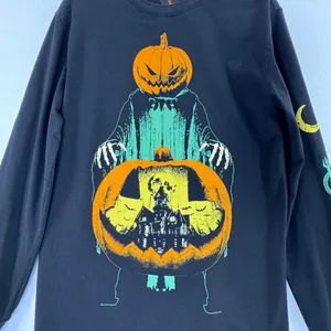 Halloween Black Graphic Sweatshirt Pumpkin Skeleton Haunted House Bats thumbnail 5
