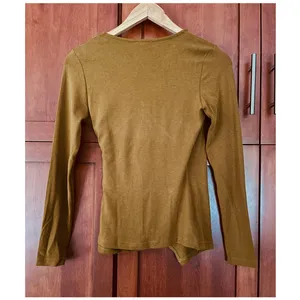 OGL Surplice Top Asymmetrical Hem Eco Mousse Brown Size Small NEW thumbnail 5