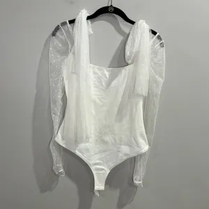 Intimately Free People Tongue Tied Bodysuit Ivory Size‎ Small Sheer Lace Sleeves thumbnail 2
