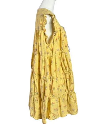 Free People Bohemian Prairie Sundown Mini Dress Tunic Top Sunshine Combo Large thumbnail 6
