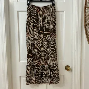 Kim Rogers Zebra Print Maxi Skirt L Flowy Boho Beaded Ruffle Dark Academia thumbnail 4