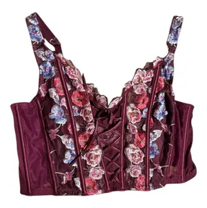 Victoria's Secret dream angels Burgundy floral embroidery corset bra lingerie thumbnail 1