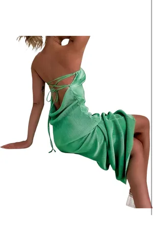 Strapless Pleated Maxi Dress Green thumbnail 3