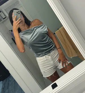 One shoulder velvet ruched top Blue thumbnail 1