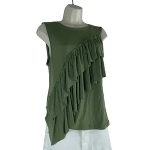 J. Crew Tiered Ruffle Drapey Crew Neck Tank Top Green Size M thumbnail 4