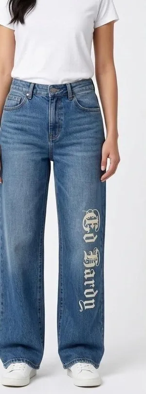 Ed Hardy Women’s 26 Brave Eagle Wide Leg Grunge Y2K Blue Denim Jeans thumbnail 1