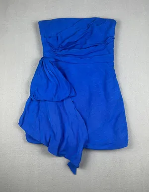 Monique Lhuillier Strapless Cobalt Blue Faille Minidress Size: 4 thumbnail 1