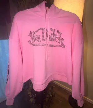 Von Dutch Pink Rhinestone Cropped Hoodie thumbnail 1