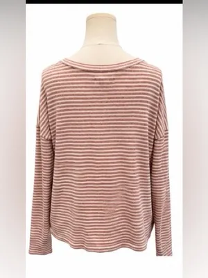 Madewell Striped Long Sleeve Knit Top Mauve Ivory Cotton Blend Size Medium Relax thumbnail 3