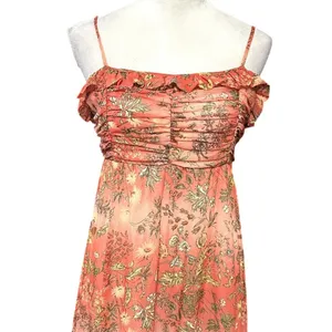 By TiMo Smocked Maxi Dress Floral Chiffon Ruffle Thin Straps Orange Medium NWOT thumbnail 3