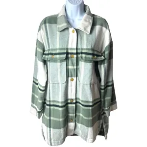 Banana Republic‎ Ivory Green Plaid Oversized Shacket Holiday Woolblend M thumbnail 2