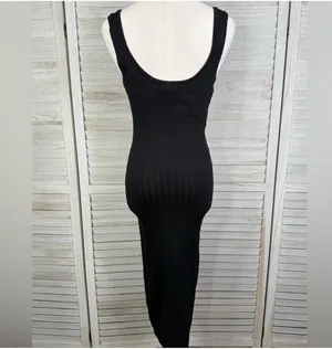WINDSOR Black Stretchy Ribbed Bodycon Tank Dress-Large thumbnail 4