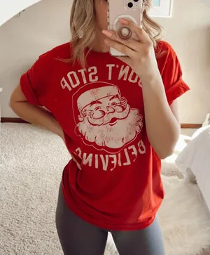Amazon Holiday Santa Don’t Stop Believing Graphic T-Shirt thumbnail 1