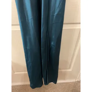 Vintage Victoria’s Secret Gold Label Satin Lace Teal Slip Side Slit Gown, M thumbnail 3