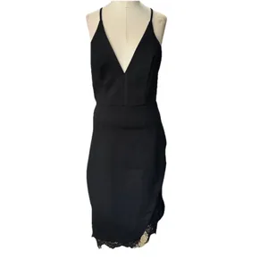 ASTR The Label Peeking Lace Plunge V Neck Bodycon Midi Dress Black Womens M thumbnail 5