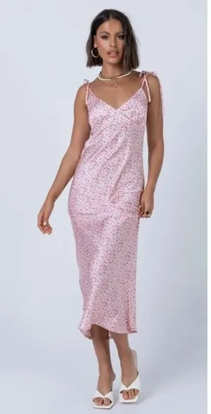 PRINCESS POLLY The Veronica Satin Floral Midi Dress Spaghetti Strap V Neck Sz 10 thumbnail 1