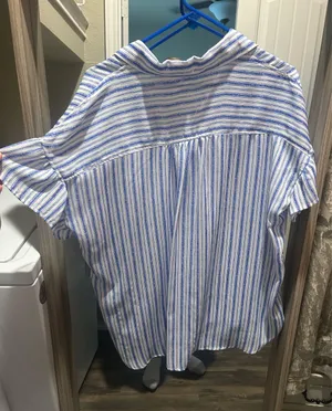 Boutique white blouse with blue stripes thumbnail 4