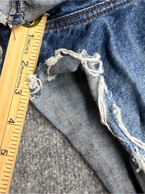 Abercrombie & Fitch Woman’s 10 High-Rise Distressed Denim Mom Shorts Blue thumbnail 3