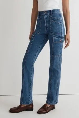 Madewell 90s Straight Cargo Jeans Size‎ 26 Blue Denim High Rise Utility Pockets thumbnail 1