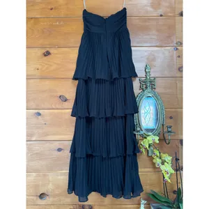 NWT Lulus Seriously Sensational Black Strapless Tiered Maxi Dress Wedding Size L thumbnail 4