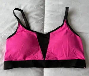 🔥 Hot Pink Mesh Panel Padded Sports Bra 💖✨ Y2K Barbiecore Activewear Gym Top Small thumbnail 1