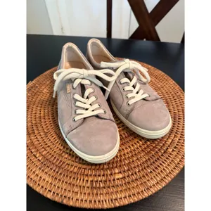 ECCO Soft Womens Leather‎ Lace Up Sneakers gray Taupe Low Top Shoes thumbnail 2