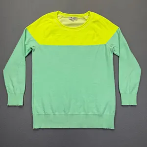 Madewell Womens Colorblock Raglan Sweater Mint Green Neon Yellow Size S‎ thumbnail 1