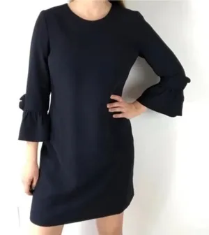 Club Monaco Womens Black 100% Wool Bell Sleeve Bow‎ Detail Sweater Dress Large thumbnail 1