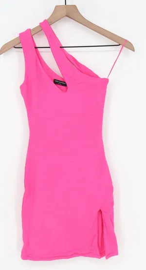 Naked Wardrobe Hot Pink Asymmetrical One Shoulder Mini Dress Side Slit Small thumbnail 1