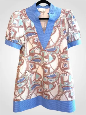 Entro Pattern Print Band Contrast Mini Dress in Mocha Multi Size S thumbnail 1