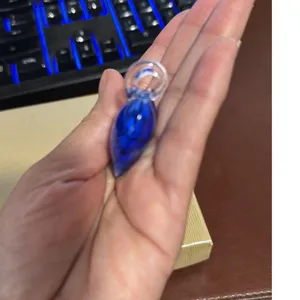 Hand-Blown blue Glass Heart Pendant Floral Swirl Designs pop of color 90s vibe thumbnail 3