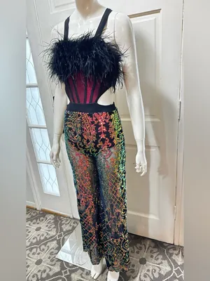 Revolution 10th House Dance Costume sequin Feather jumpsuit ZODIAC thumbnail 12
