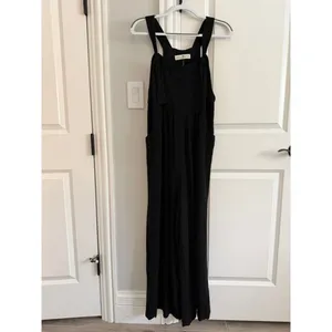 Natural Life NWT Black Tie Strap Linen Blend Wide Leg Jumpsuit Overalls Small thumbnail 2
