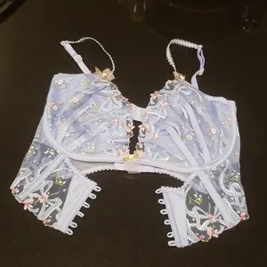 💕FOR LOVE AND LEMONS💕 Bell Bow Bustier Blue 32DD NWT *FLAW Tie String Missing thumbnail 10
