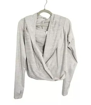 Athleta ZYIA Active Top Haze Shawl Long Sleeve Wrap Top Light Gray Size thumbnail 2