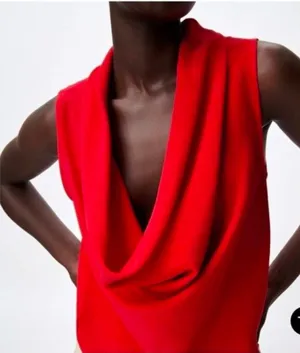Zara Women's Vibrant Red Cowl Neck Crop Tank Size XS thumbnail 1