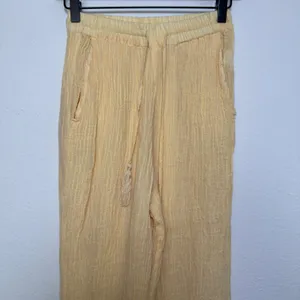 Monday‎ Women 100% Linen Pants P Yellow Wide Leg Gauze Summer Resort Vacation thumbnail 2