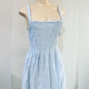 J.Crew Smocked beach dress in linen-cotton blend stripe size S 14” pit to pit stretchy thumbnail 14